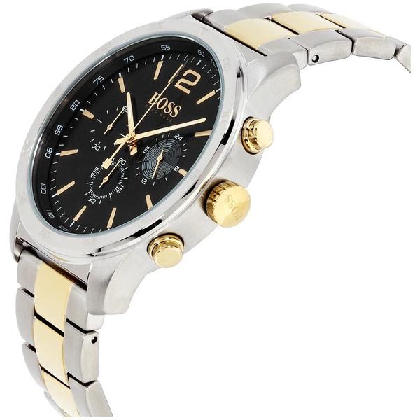 Side profile of Hugo Boss Professional Chronograph showing case, crown, pushers, and bracelet