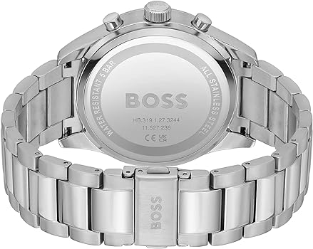 Hugo Boss watch caseback showing stainless steel engraved with model number and specifications