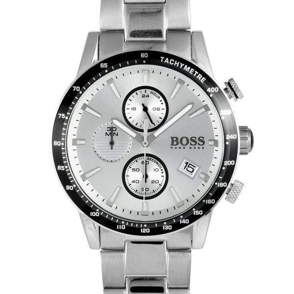 Hugo Boss Rafale chronograph watch with silver dial and black tachymeter bezel