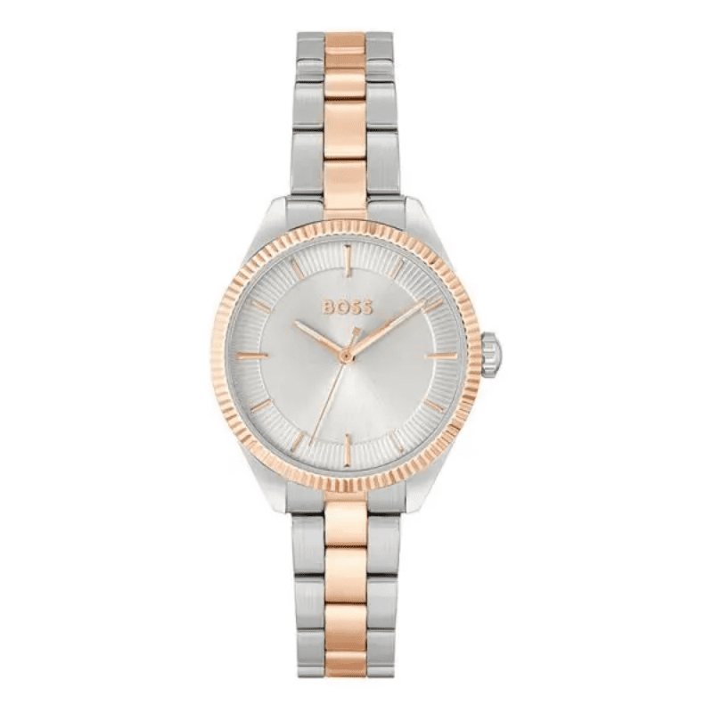 Hugo Boss Sage 32mm ladies watch with silver dial and rose gold tone stainless steel bracelet