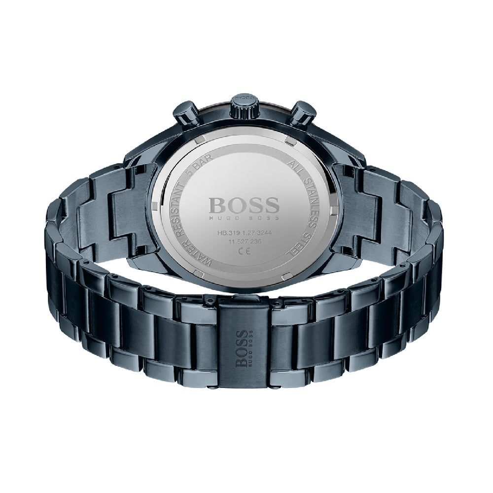 Hugo Boss Santiago watch caseback showing stainless steel case back with BOSS engraving