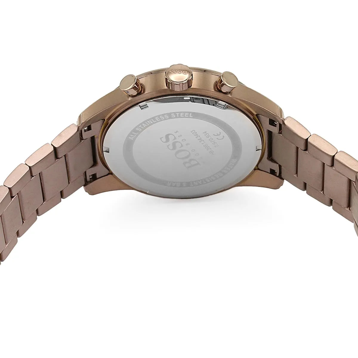 Hugo Boss Skymaster watch caseback showing BOSS branding and specifications