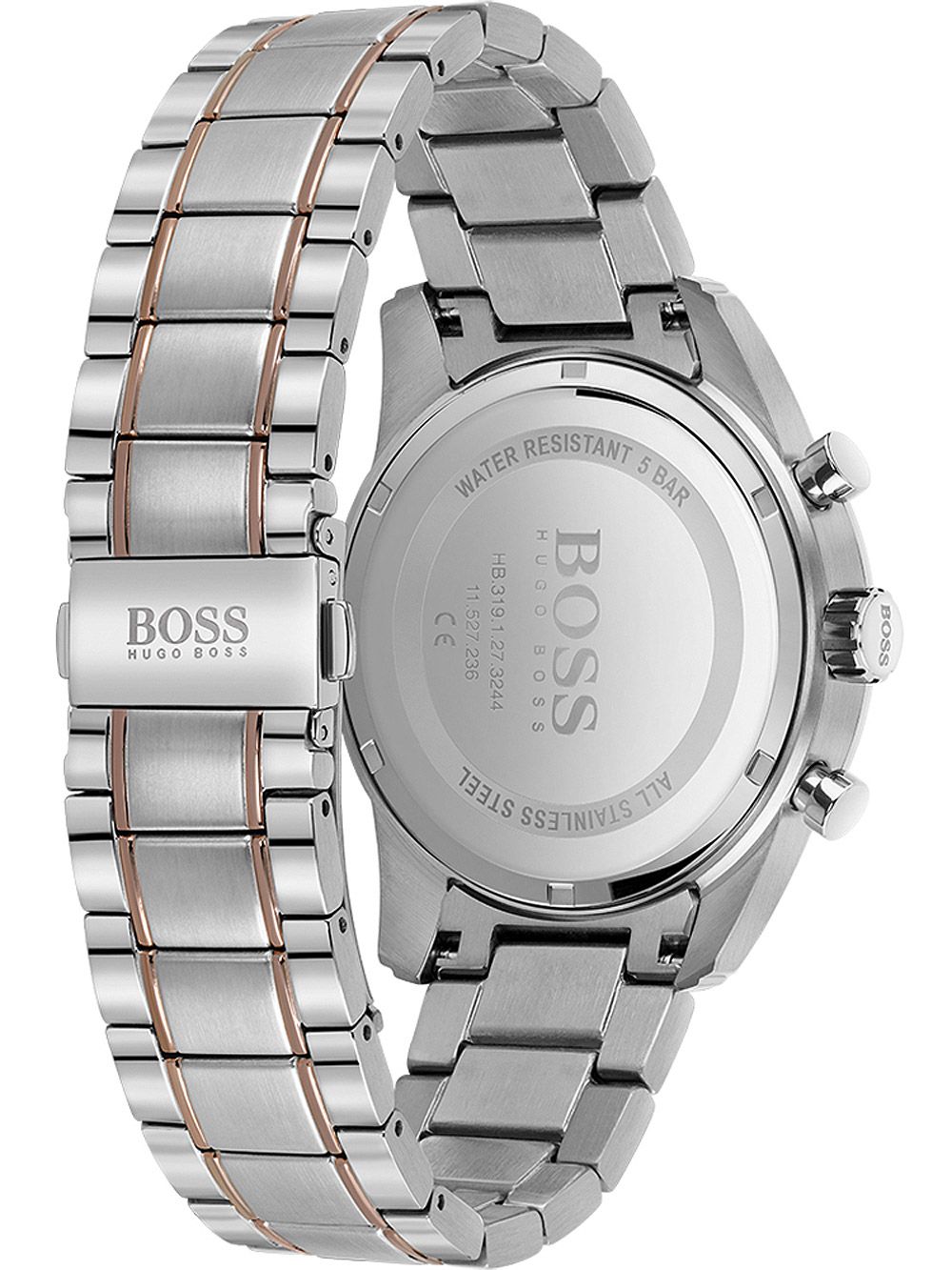 Hugo Boss Skymaster watch caseback and two-tone bracelet with rose gold center links