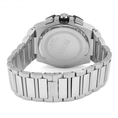 Stainless steel caseback of Hugo Boss Supernova chronograph watch with engraved branding