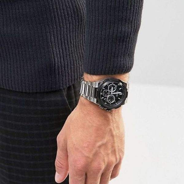 Hugo Boss Supernova chronograph black dial watch worn on wrist