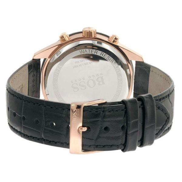 Hugo Boss Talent watch caseback showing rose gold case back with BOSS engraving and water resistance marking