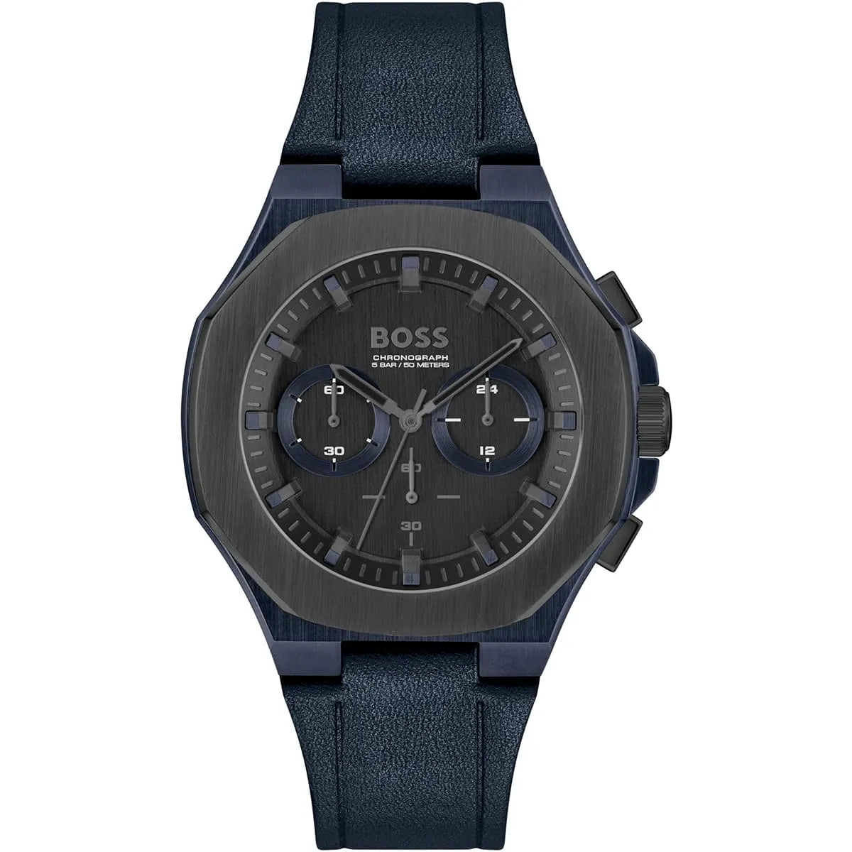 Hugo Boss Taper chronograph watch with charcoal dial and blue rubber strap