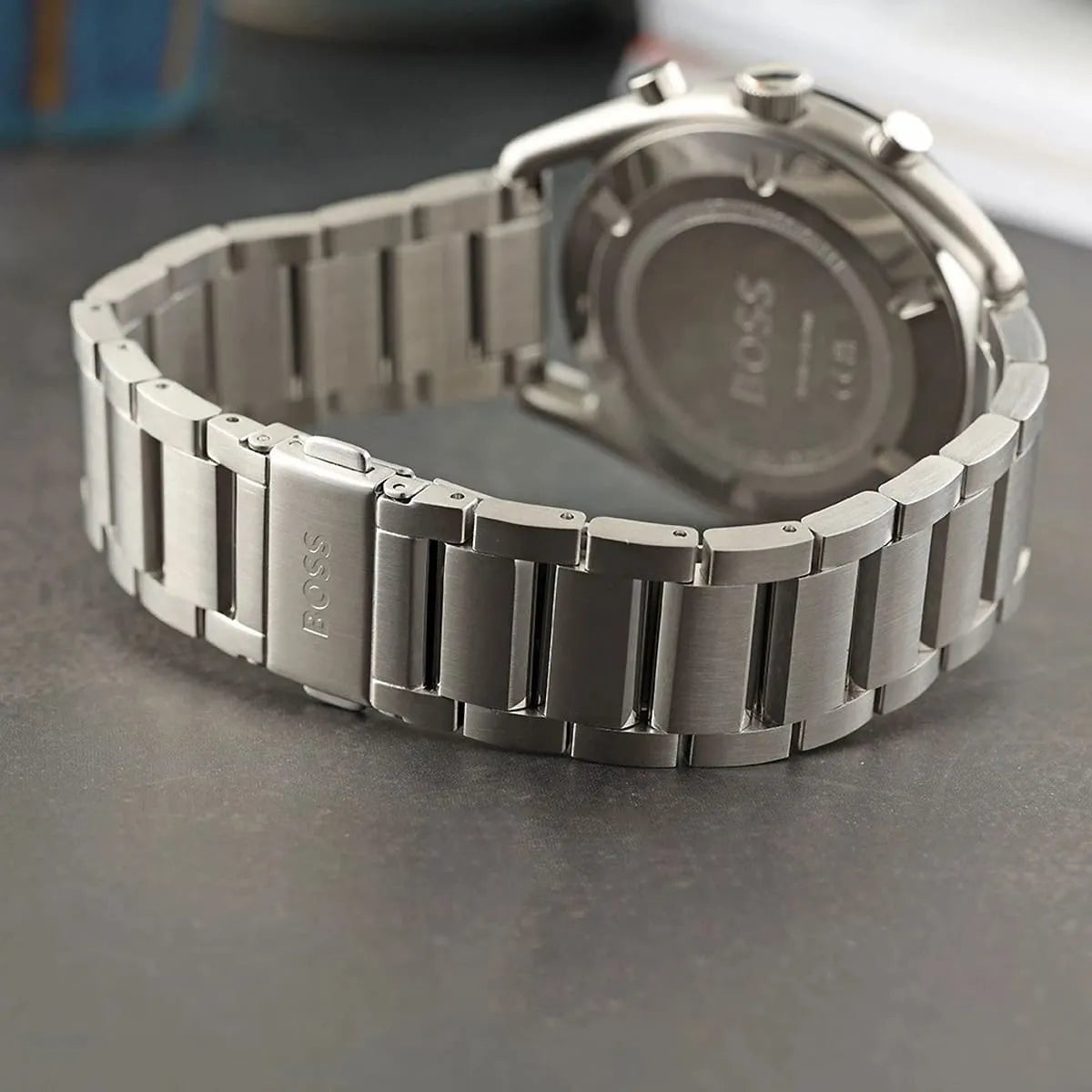Hugo Boss Top Chronograph stainless steel bracelet with BOSS branding on center link
