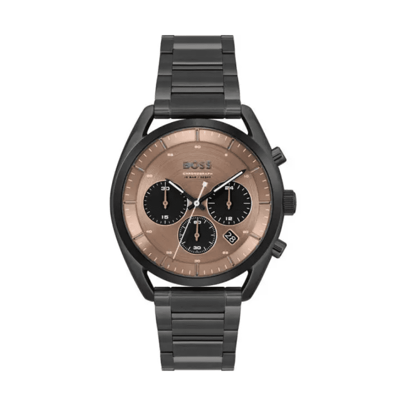 Hugo Boss Top chronograph watch with bronze dial and black metal bracelet
