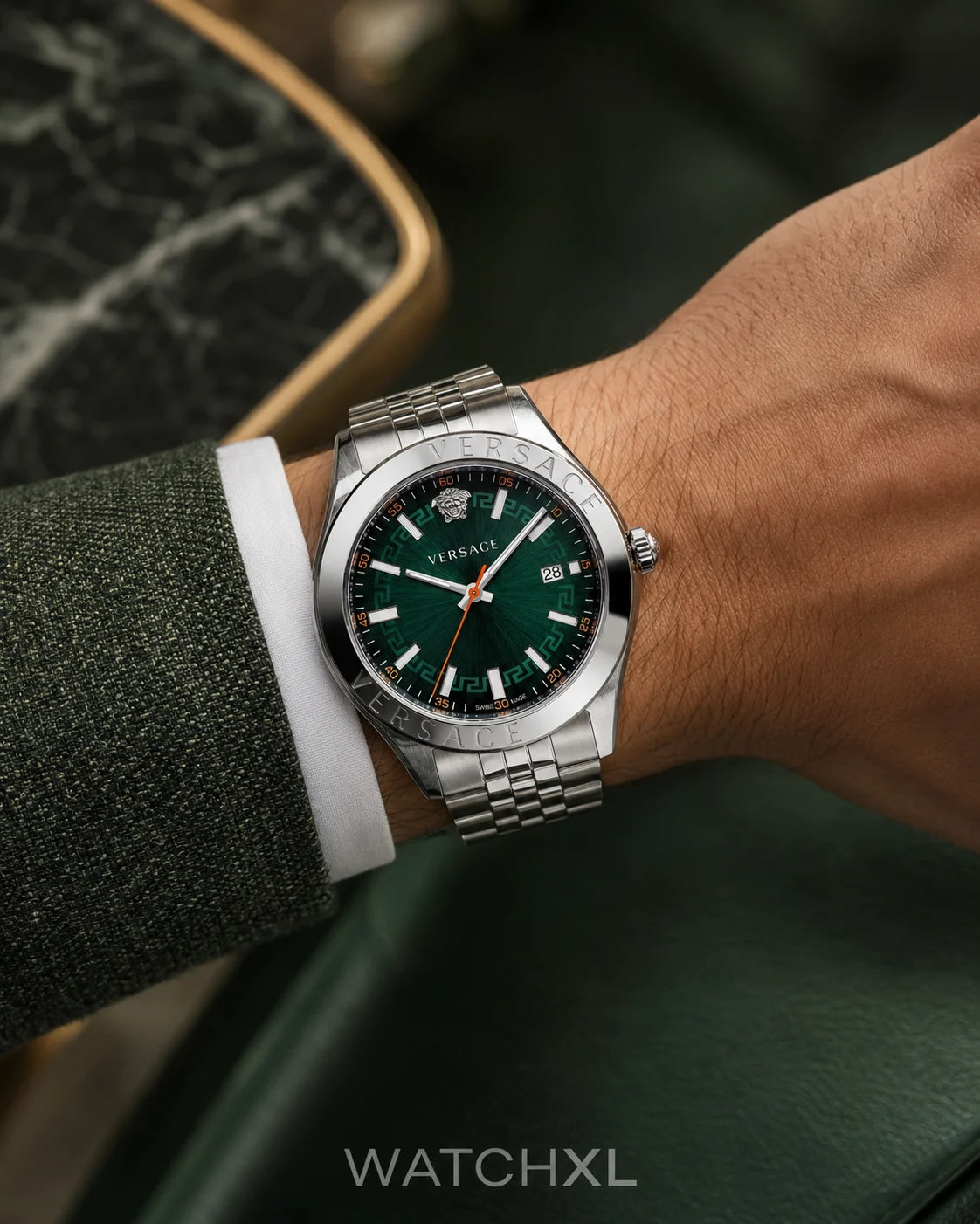 Versace Hellenyium Silver Green Dial Men's Watch VEVK01021