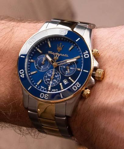 Maserati Competizione Chronograph Blue Dial Two Tone Silver and Gold Stainless Steel Watch R8873600006