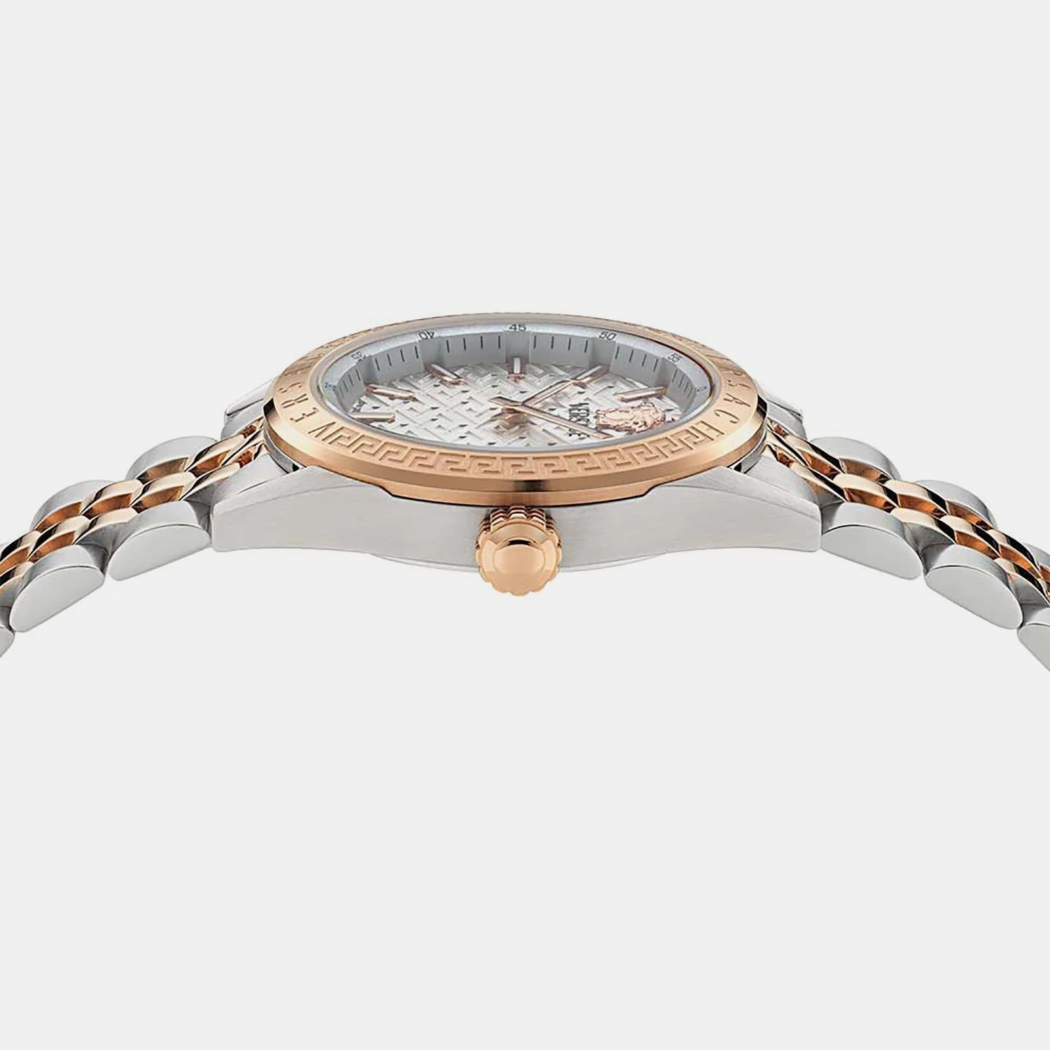 Versace V-Code Analog White Dial Two Tone Steel Strap Watch for Women - VE8I00624