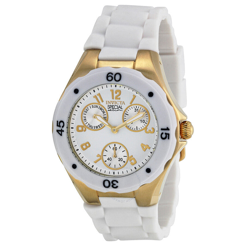 Invicta Angel Multi-Function White Sunray Dial White Silicone Ladies Watch 18796 - The Watches Men & Co