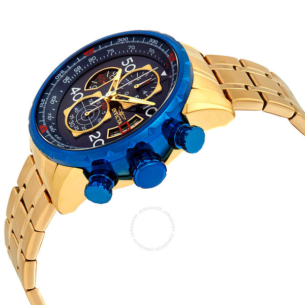 Invicta Aviator Chronograph Blue Dial 18kt Gold-plated Men's Watch 19173 - The Watches Men & Co #2