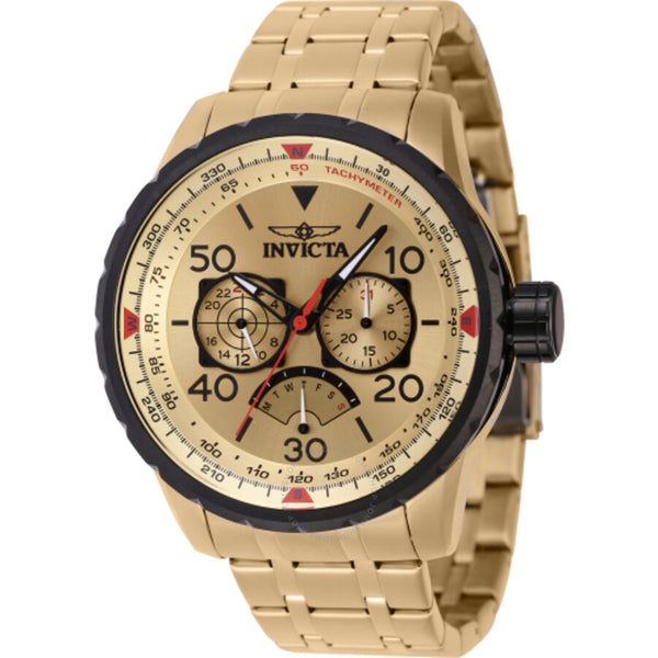 Invicta Aviator Retrograde GMT Quartz Gold Dial Men's Watch 46984 - The Watches Men & Co