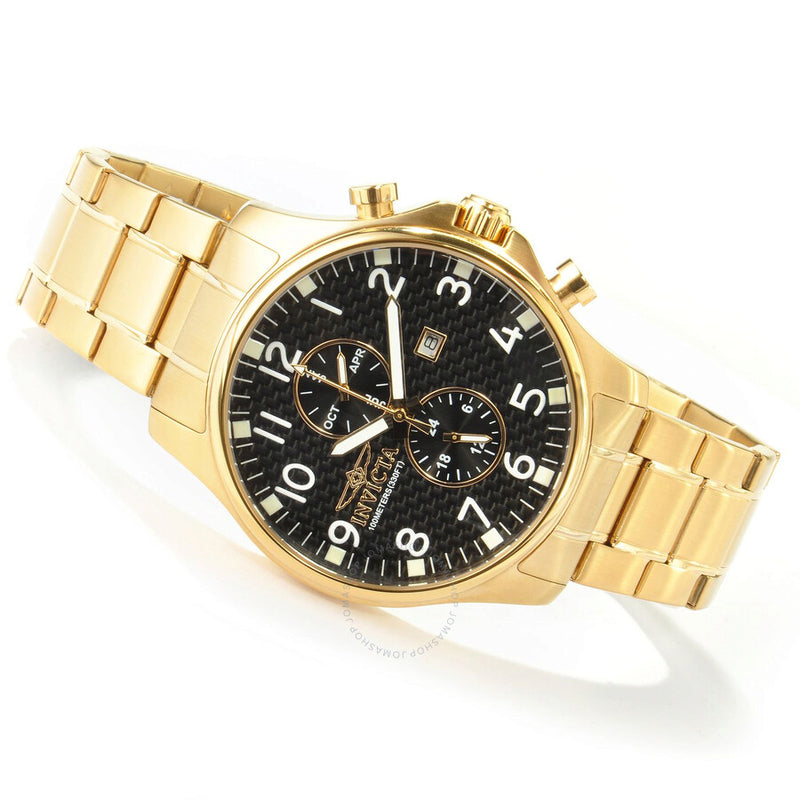 Invicta II Collection Black Dial 18kt Gold-plated Men's Watch 0382 - The Watches Men & Co