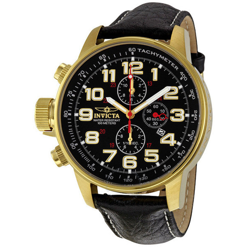 Invicta Lefty Chronograph Black Dial Gold-tone Unisex Watch 3330 - The Watches Men & Co