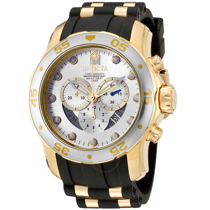 Invicta Pro Diver Chronograph Silver Dial Black Polyurethane Men's Watch 6985 - The Watches Men & Co