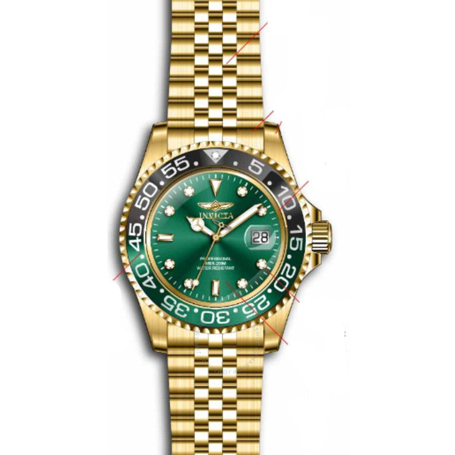 Invicta Pro Diver Quartz Green Dial Sprite Bezel Men's Watch 36044 - The Watches Men & Co #2