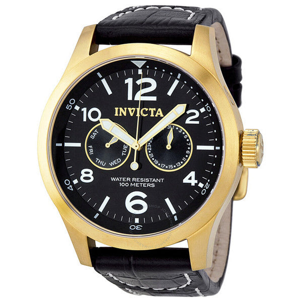 Invicta Specialty Military Black Dial Black Leather Men's Watch 10491 - The Watches Men & Co