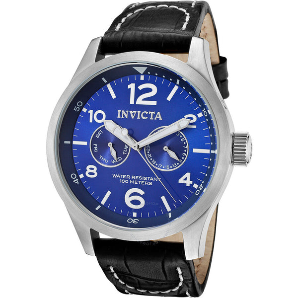 Invicta Specialty Military Multi-Function Blue Dial Black Leather Men's Watch 10490 - The Watches Men & Co