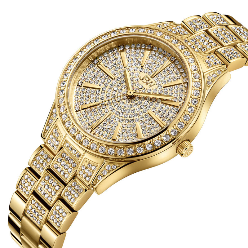 JBW Cristal 34 Quartz Diamond Gold Dial Ladies Watch J6383A - The Watches Men & Co #2