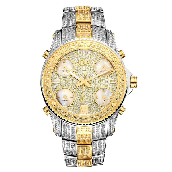 JBW Jet Setter Two-tone Diamond Multiple Time Zone Men's Watch JB-6213-E - The Watches Men & Co