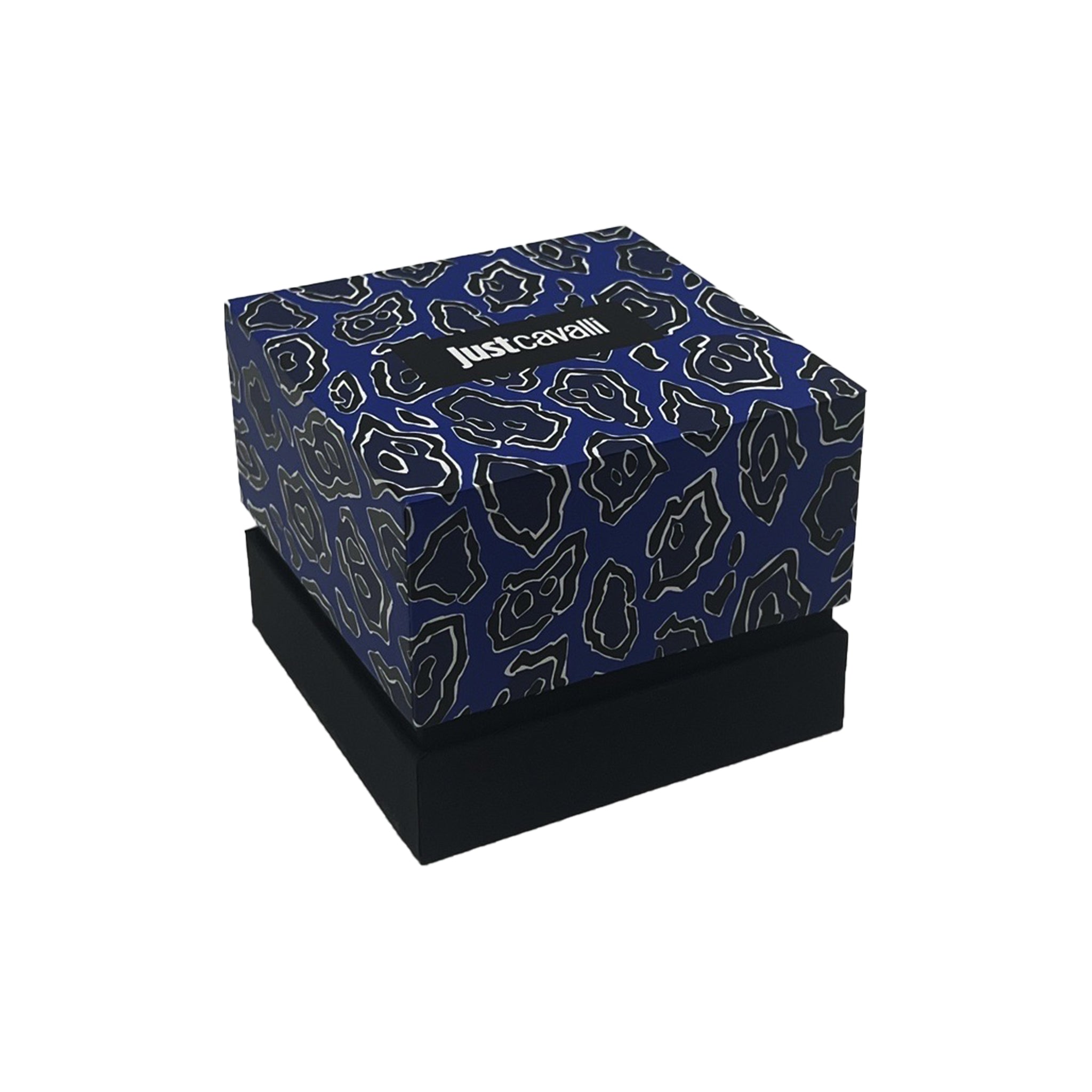 Just Cavalli Snake watch packaging with navy blue box featuring snake pattern design
