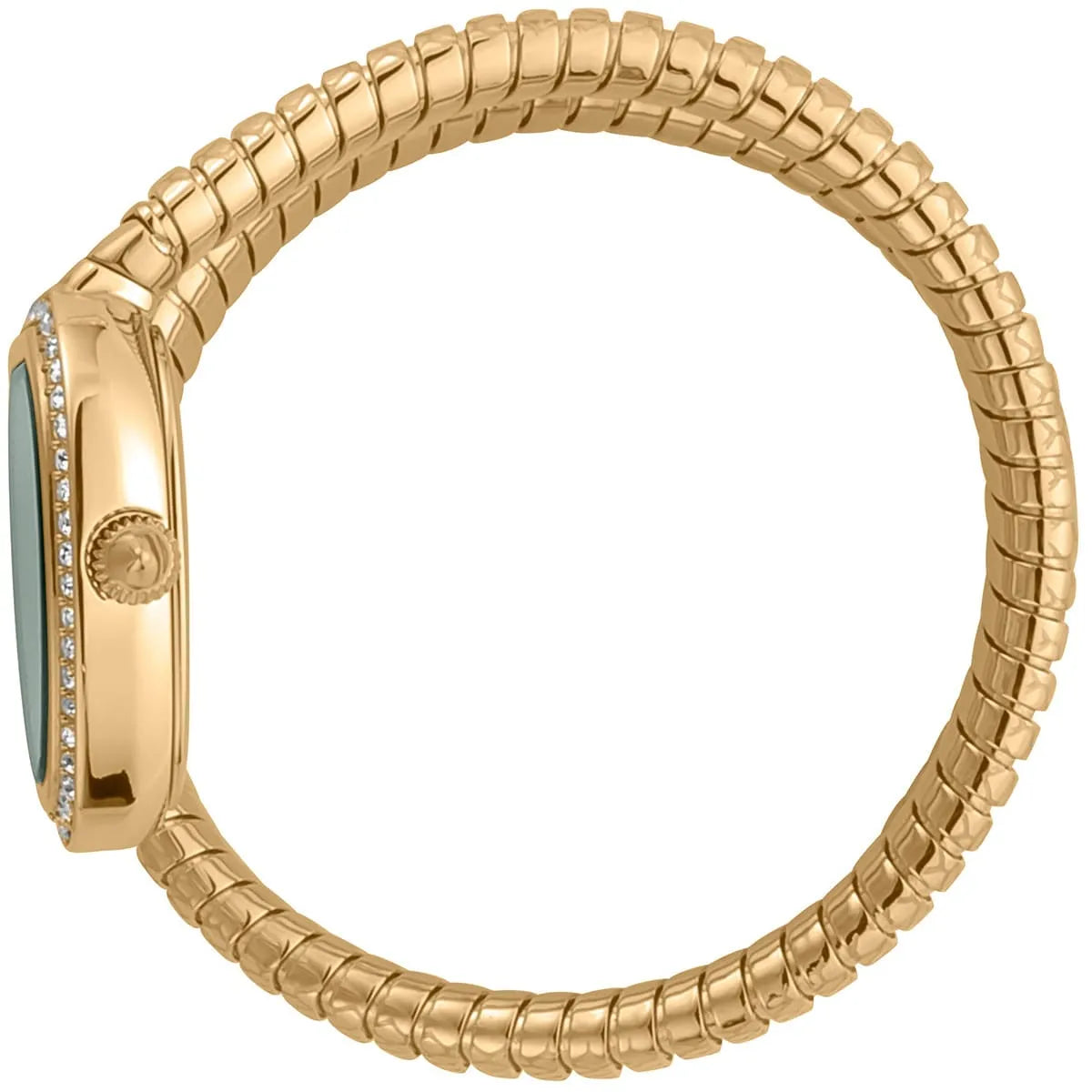 Just Cavalli Snake Solo side view showing snake-textured gold bracelet and crystal bezel