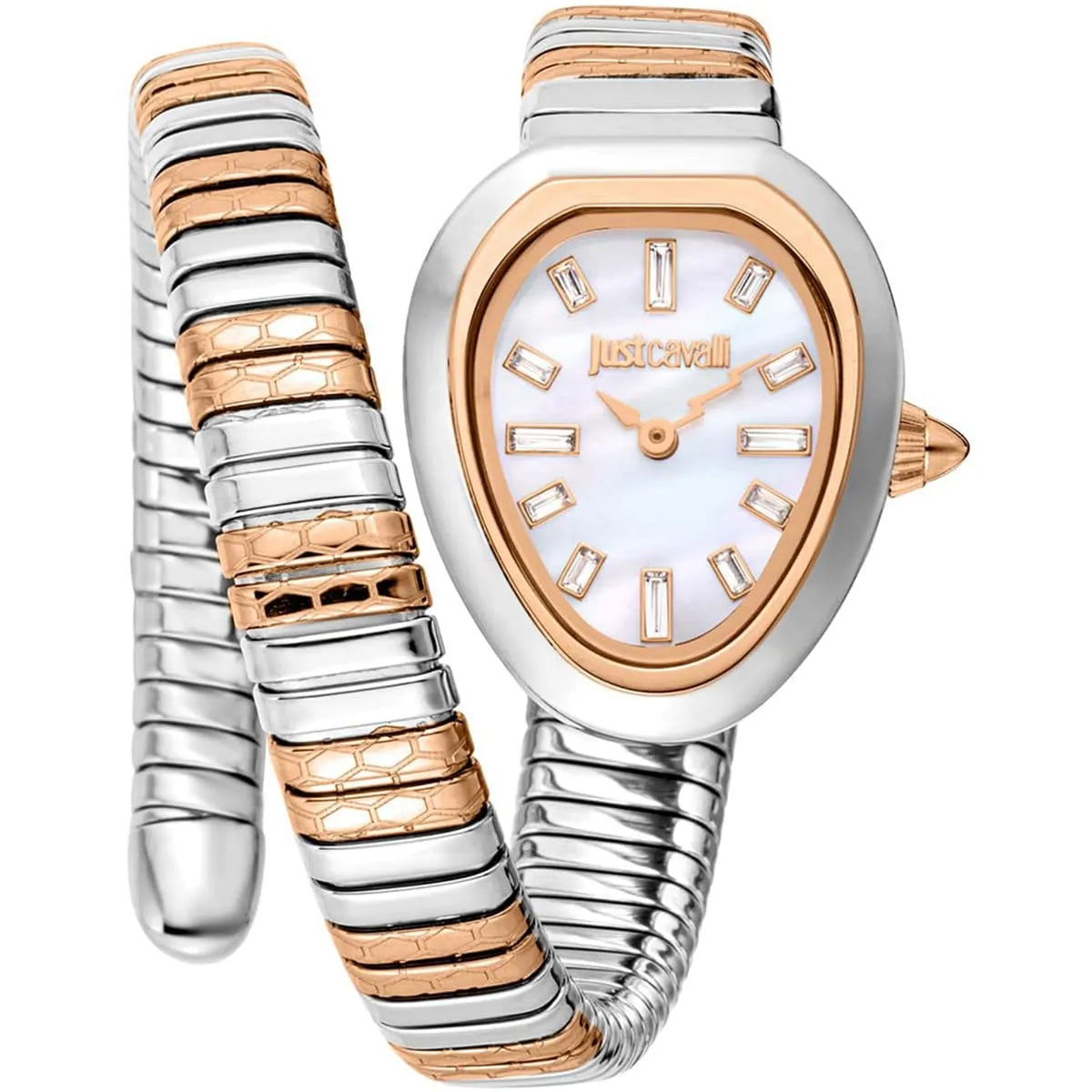 Just Cavalli Aversa mother of pearl dial two-tone watch with silver and rose gold snake-link bracelet