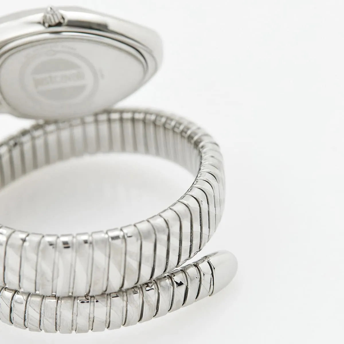 Just Cavalli Signature Snake watch caseback with engraved Just Cavalli logo and segmented bracelet detail