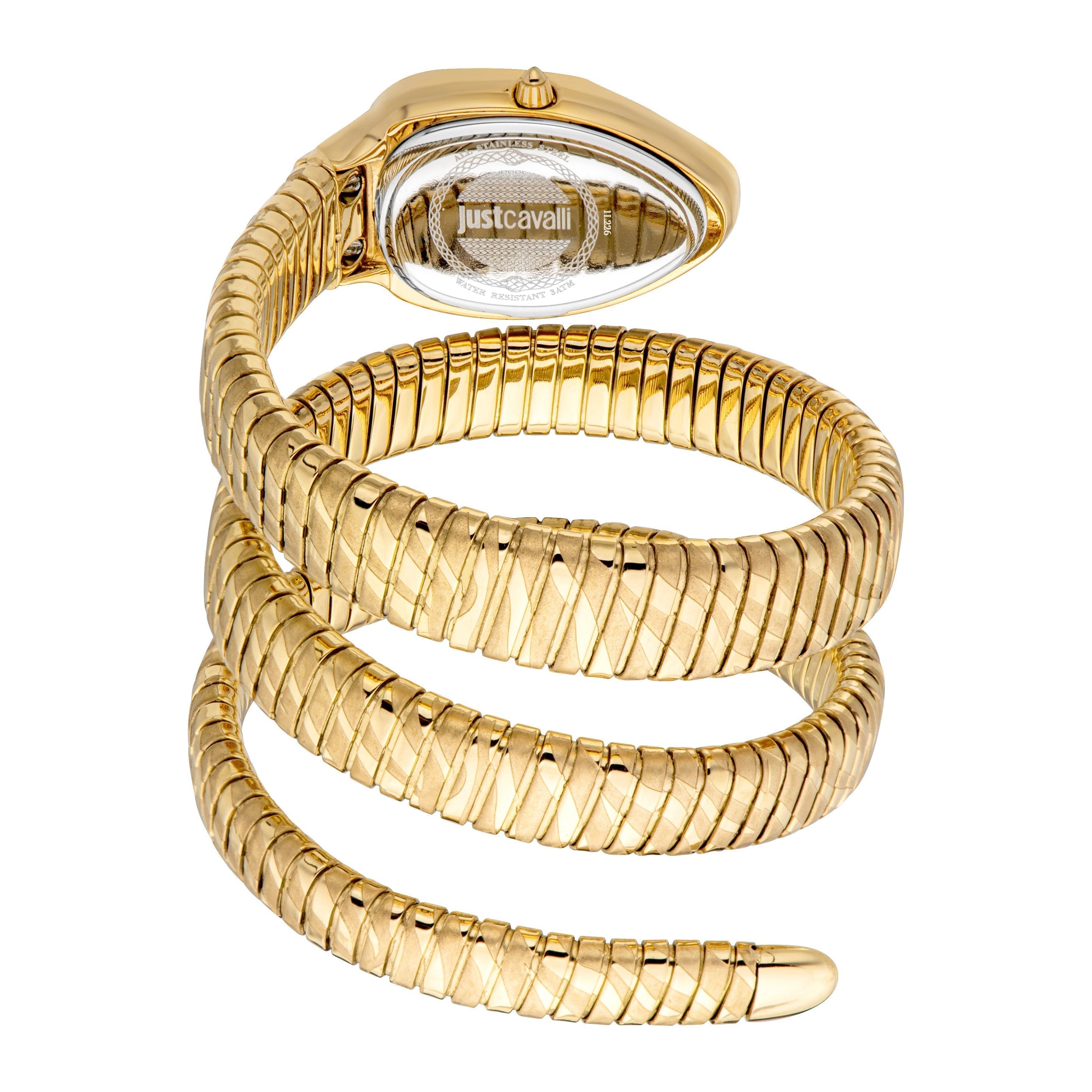 Just Cavalli Serpente watch angled view displaying serpent coil strap design with case