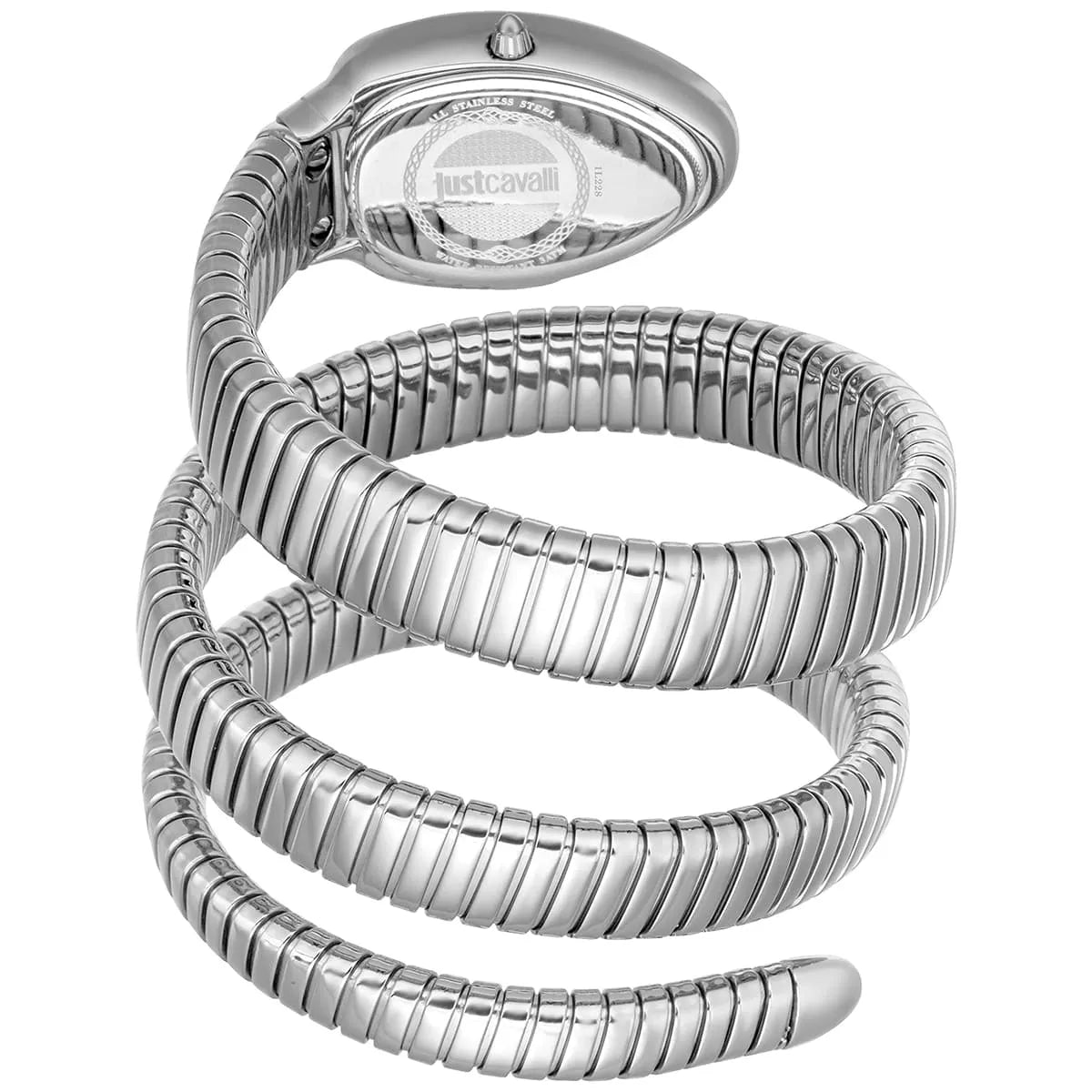 Just Cavalli Glam Chic silver stainless steel triple-wrap snake strap detail