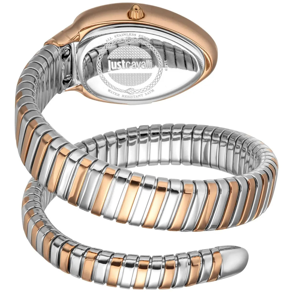 Just Cavalli Glam Evo 4 two-tone rose gold and stainless steel coiled snake wrap bracelet strap