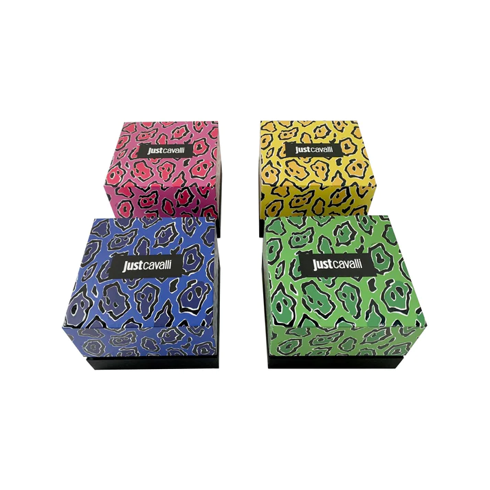Just Cavalli watch packaging boxes in multiple colors