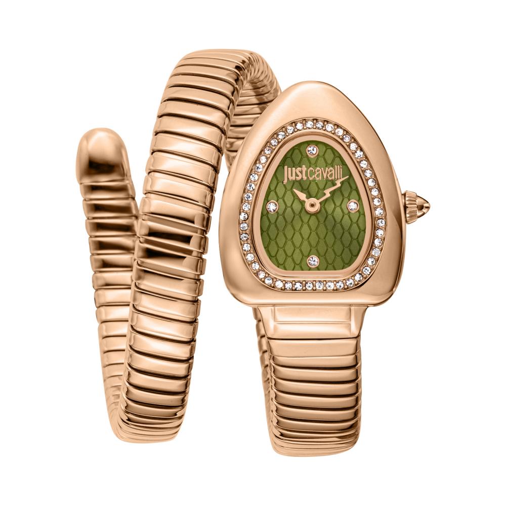 Just Cavalli Signature Snake rose gold women's watch with green dial and matching rose gold strap