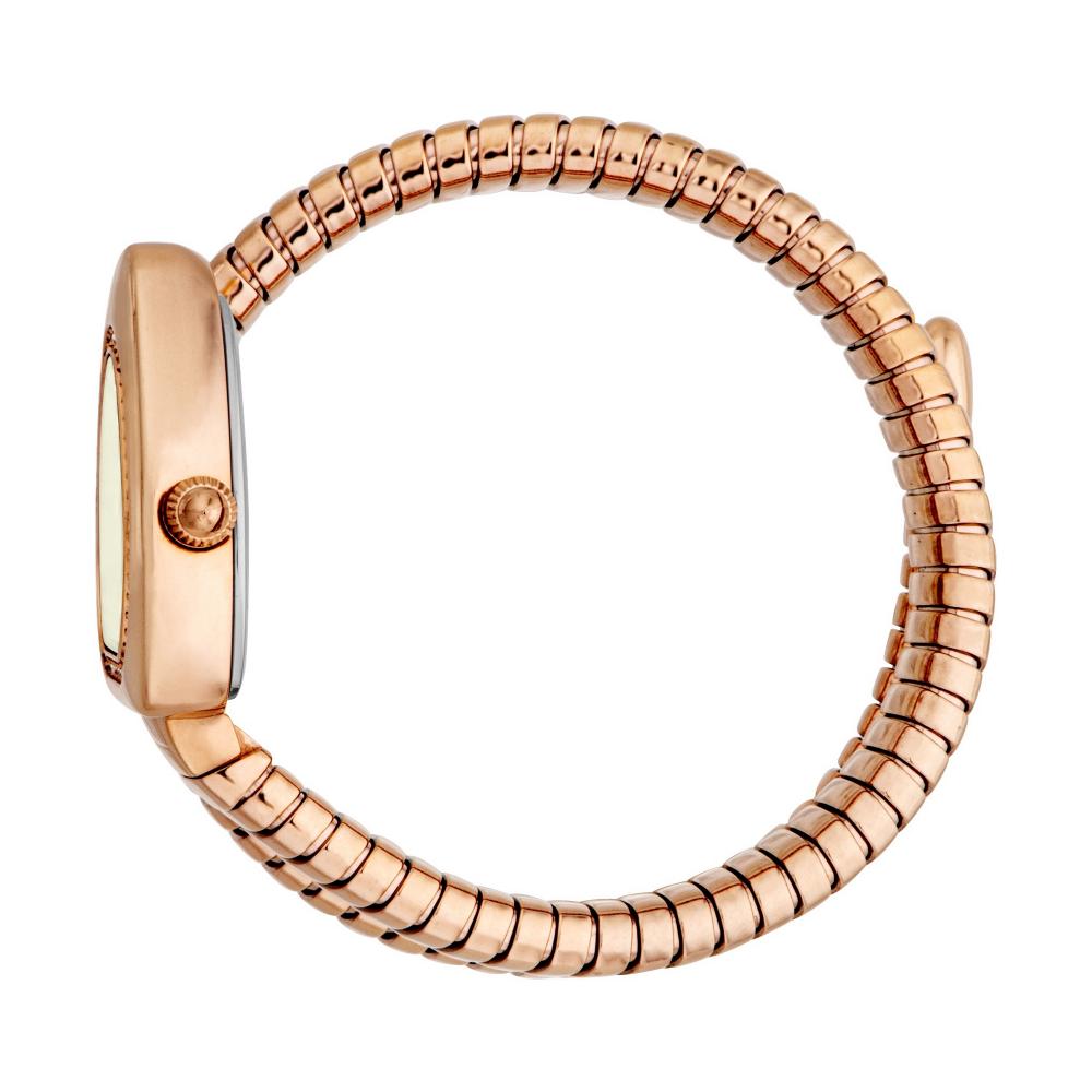 Side profile of Just Cavalli Signature Snake rose gold watch with snake-textured strap