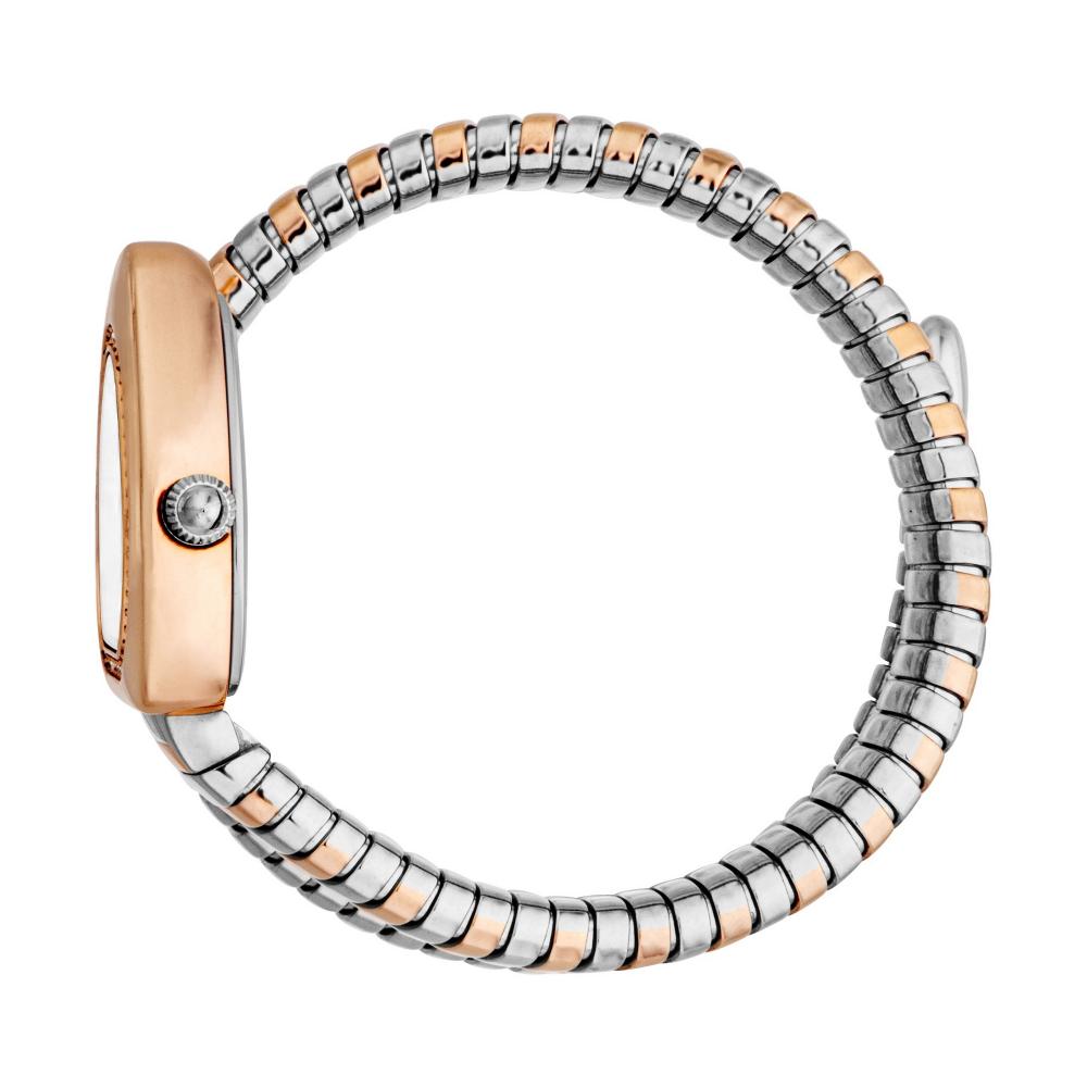 Just Cavalli JC1L249M0065 watch side view with rose gold case and dual-tone snake bracelet