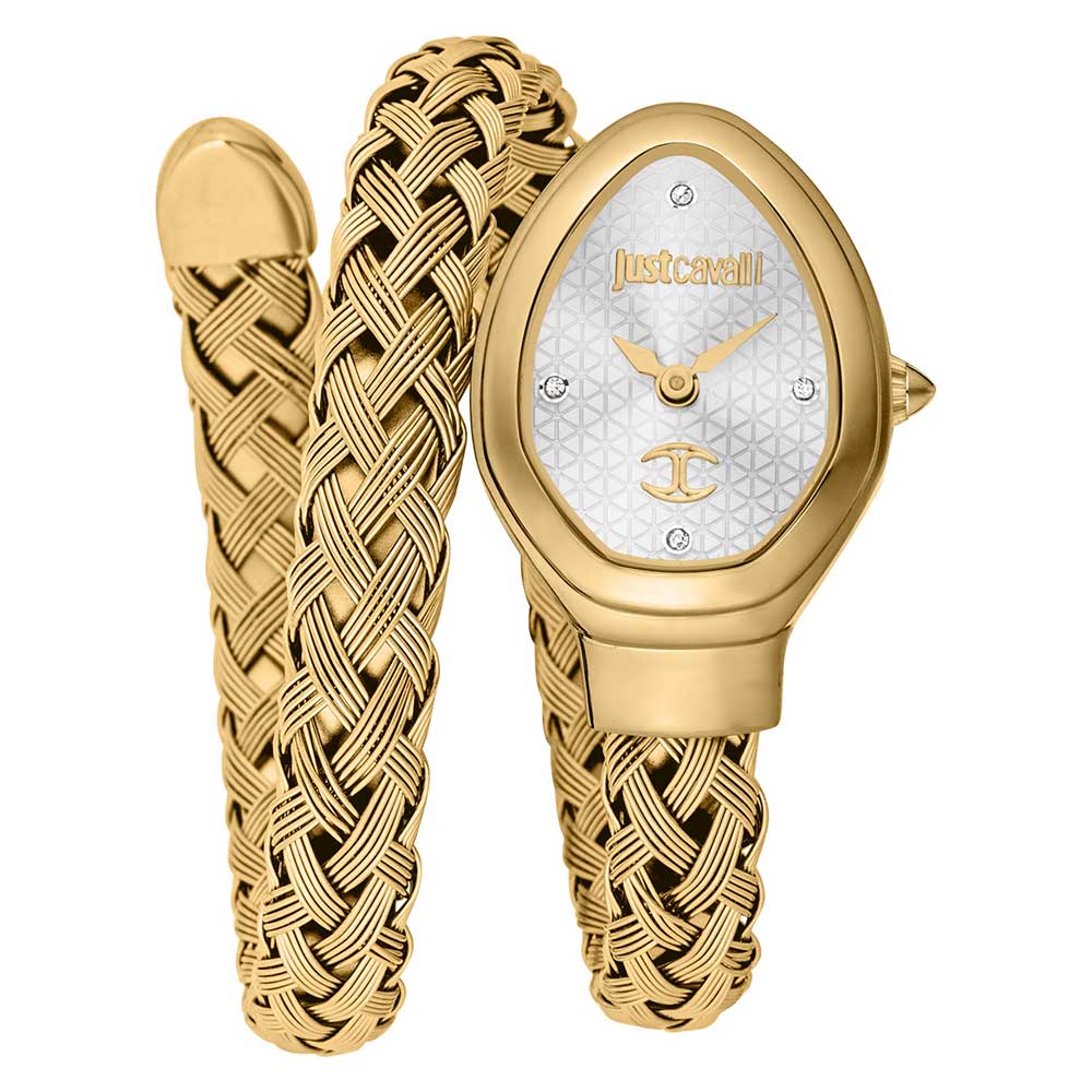 Just Cavalli Novara women's watch with silver dial and gold braided steel strap