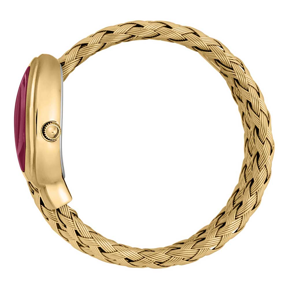 Just Cavalli Signature Snake watch side view showing gold case and textured snake bracelet