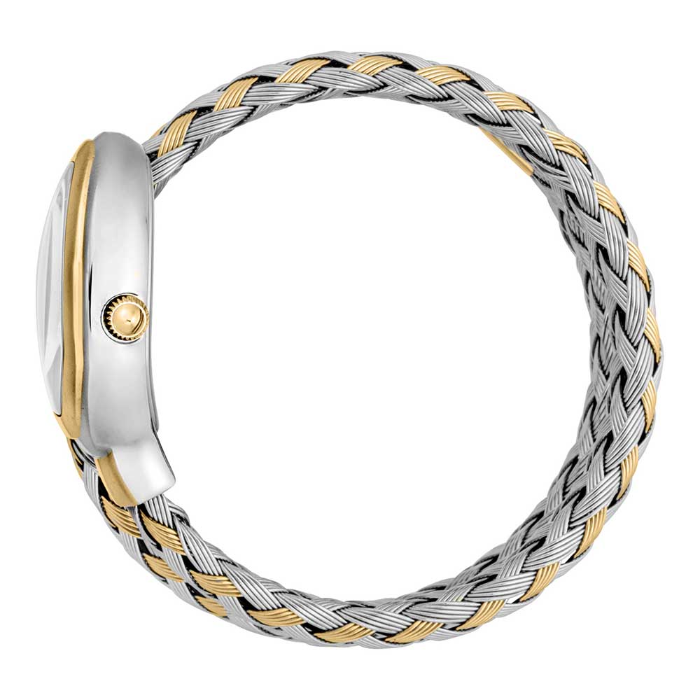 Just Cavalli Signature Snake Novara on wrist displaying the silver and gold-tone interlocking snake strap