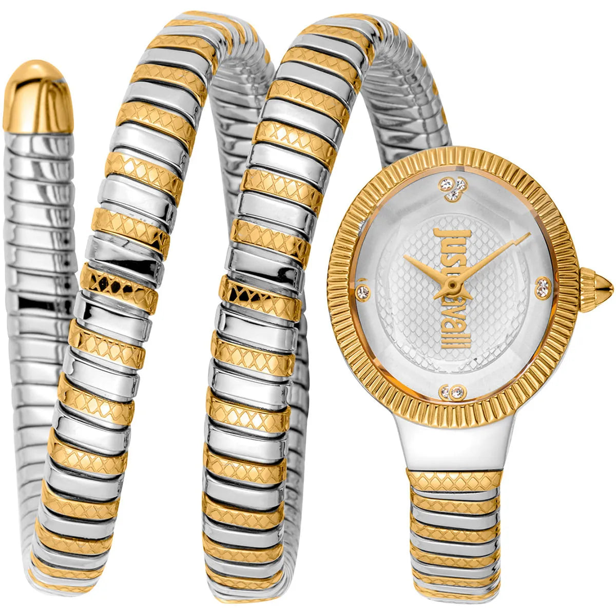 Just Cavalli After Party women's watch with two-tone gold and silver stainless steel strap and white crystal-embellished dial