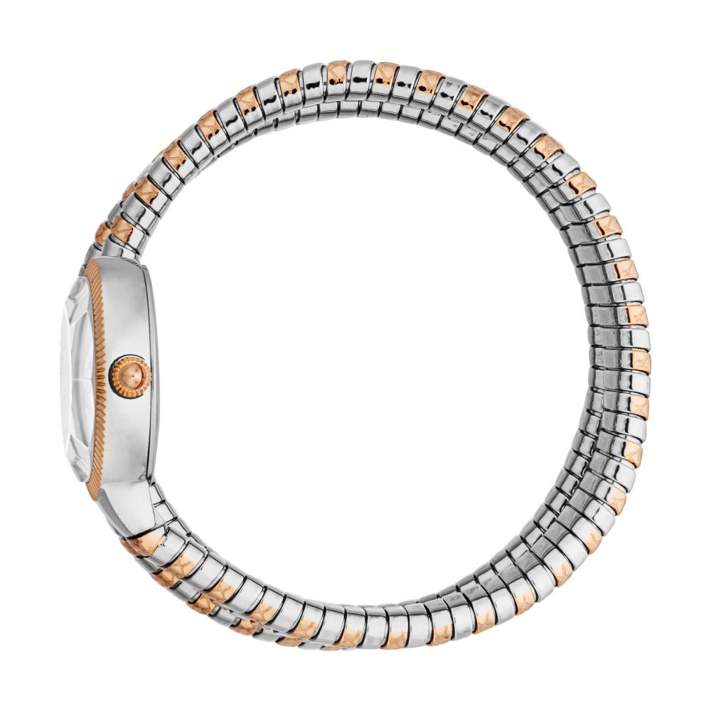 Side view of Just Cavalli AFTER PARTY women's watch with two-tone metal bracelet