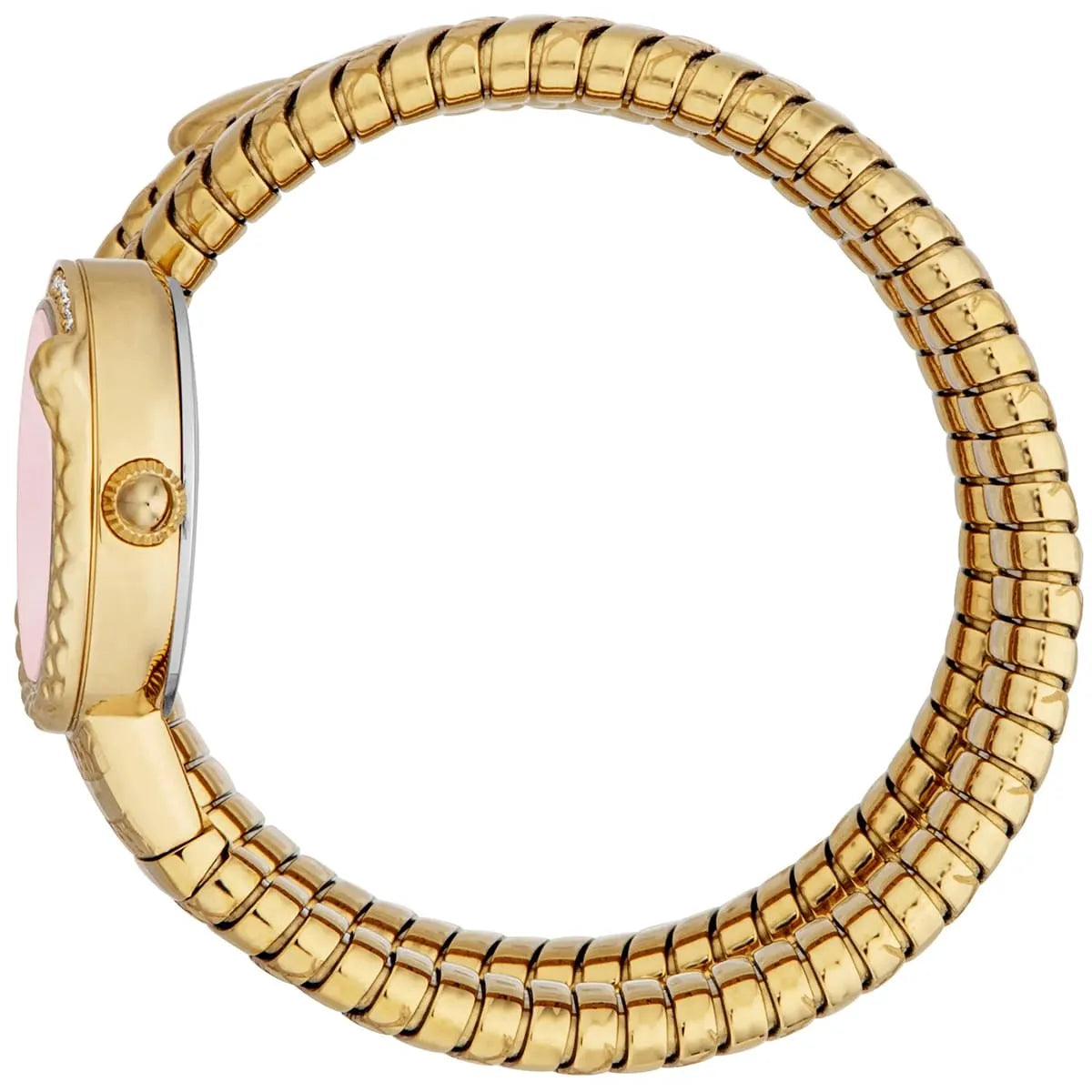 Just Cavalli Enchanting Snake watch on wrist displaying triple wrap serpent strap and red dial