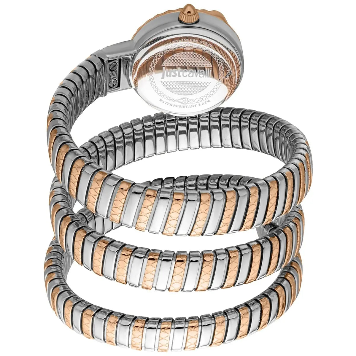 Just Cavalli Enchanting watch triple wrap snake strap in rose gold and stainless steel