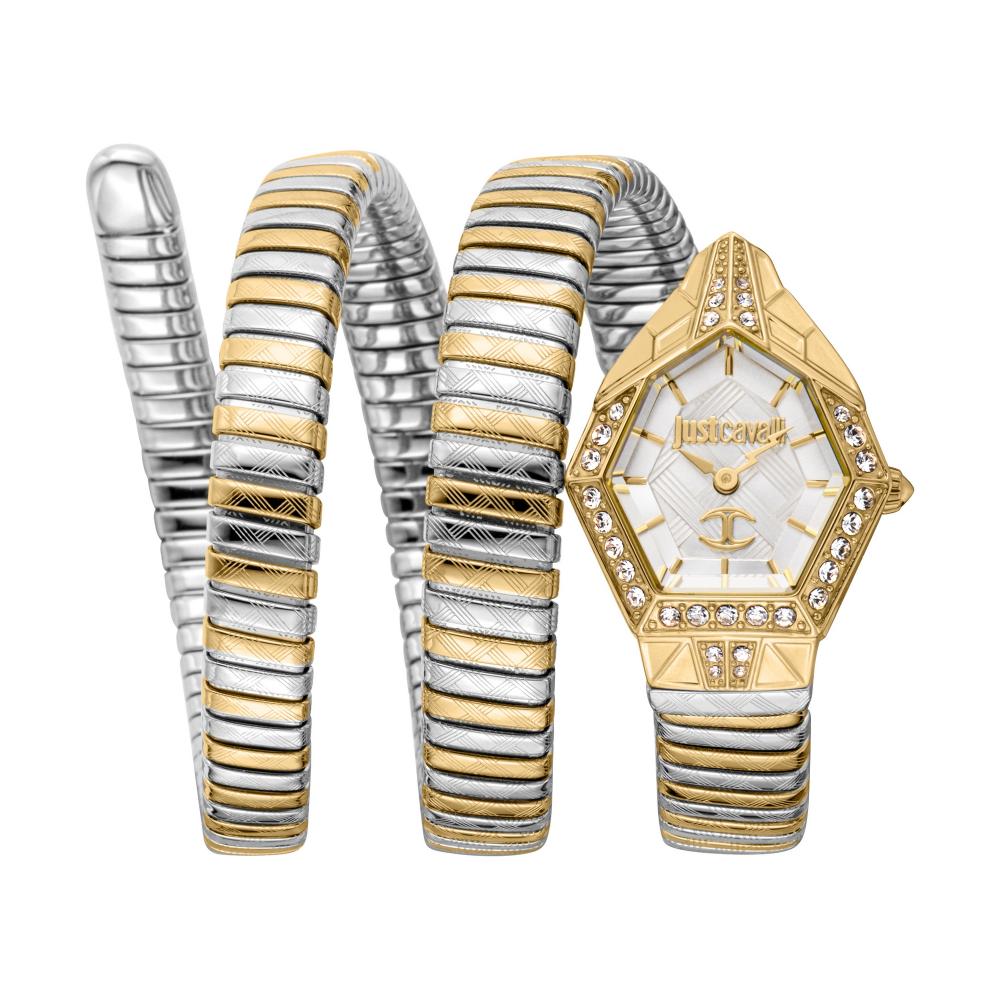 Just Cavalli Signature Snake Mesmerizing Lady watch with two-tone stainless steel snake-wrapped strap and white dial
