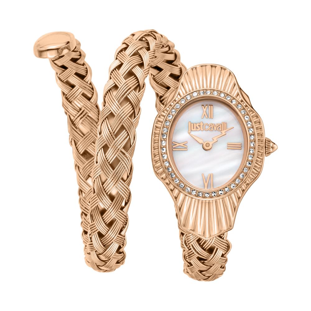 Just Cavalli Twined rose gold women's watch with oval dial and braided bracelet