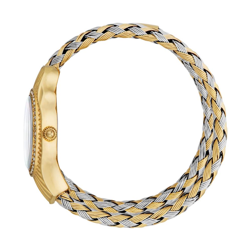 Just Cavalli Signature Snake Twined Lady watch displayed on wrist showing gold case and dual-tone snake-pattern band