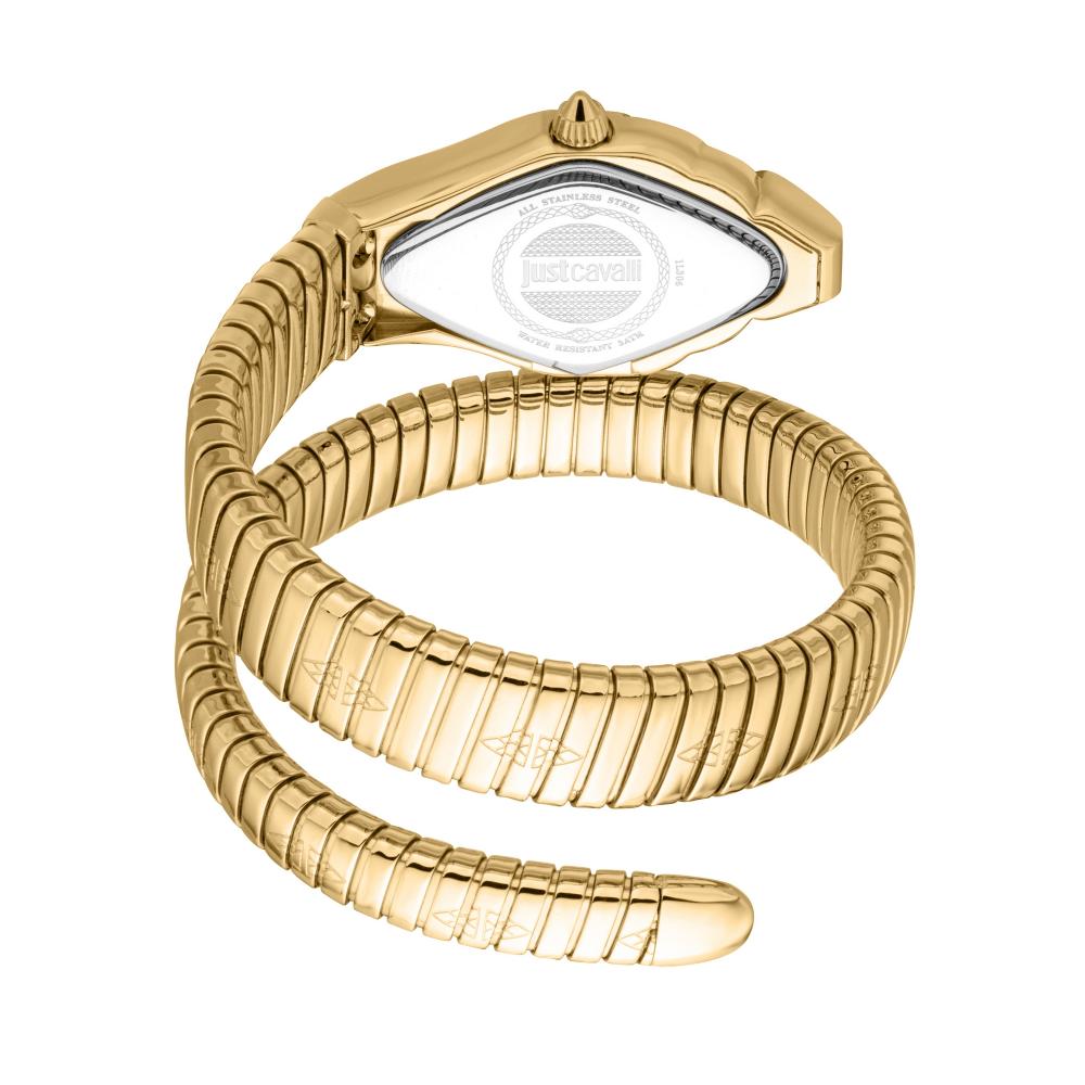 Just Cavalli Signature Snake watch showing caseback and wrapped snake strap design