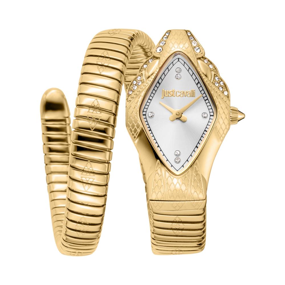 Just Cavalli Signature Snake gold-tone watch with diamond-set case and snake strap